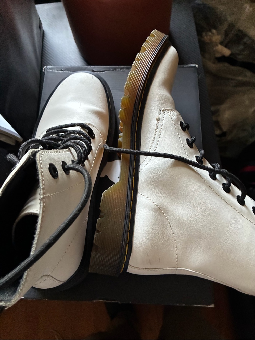 Dr. Martens White and Black Lace-Up Combat Boots - Picture 4 of 4